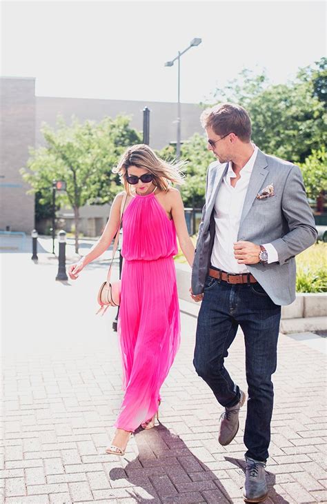 Formal wear, button up, slacks, tie (optional), and if you want to get creative throw on a vest to top it off. Pink Pleated Maxi + What to Wear to a Day Wedding | Day ...