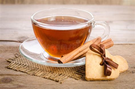 Cookies Hearts Related Together And A Cup Of Tea Stock Image Image Of
