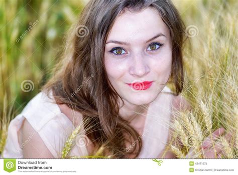 Woman Posing In Wheat Field Stock Image Image Of Light Natural 42471075