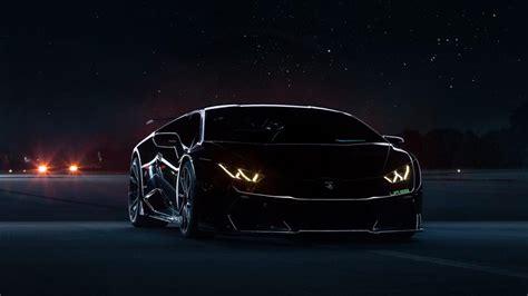 Black Lamborghini Huracan At Night Backiee