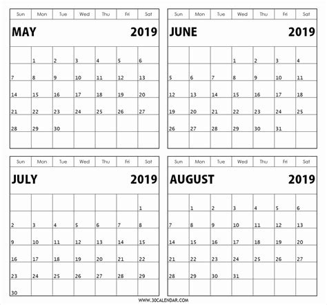 Free Calendar Template 4 Months To A Page Example Calendar Printable
