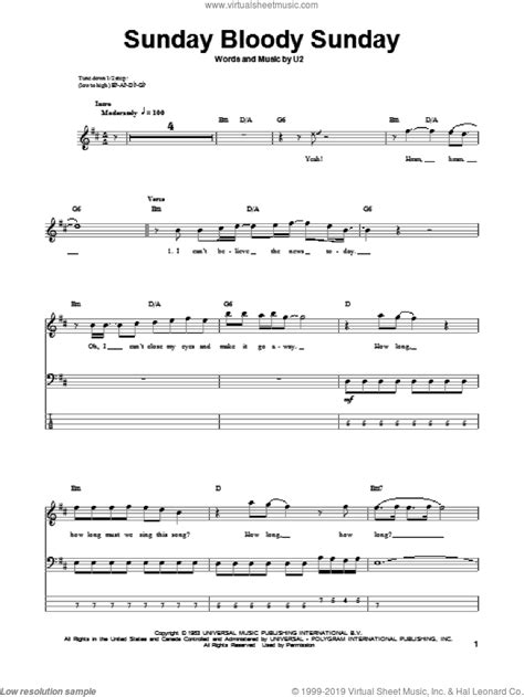 That being said, have fun and happy learning. U2 - Sunday Bloody Sunday sheet music for bass (tablature) (bass guitar)