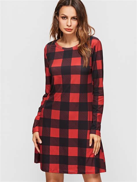 Checkered Tee Dress Sheinsheinside