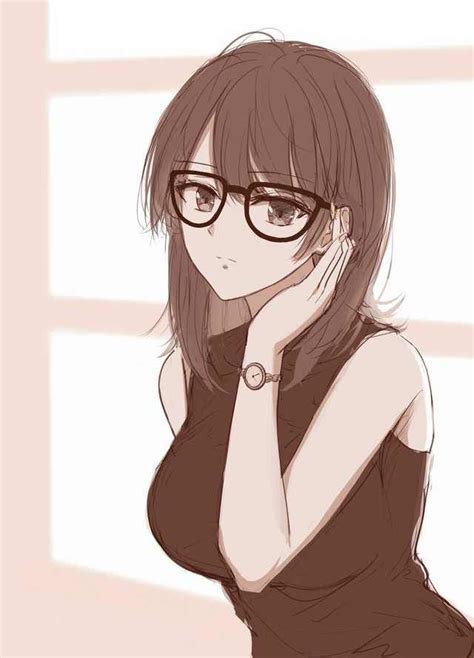Anime Girl With Brown Hair And Glasses Aesthetic Free