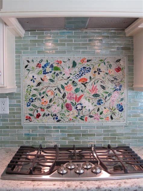 Self adhesive mosaic backsplash tile kitchen bathroom peel & stick tile diy. Floral Mosaic Kitchen Backsplash - Traditional - Kitchen ...