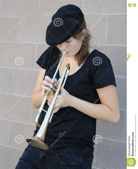 Female Trumpet Player Stock Photo Image Of Sounds Blowing 70616772