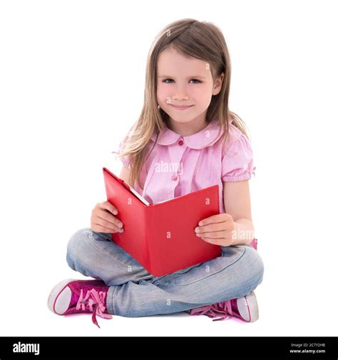 Education Concept Cute Little Girl Reading Book Isolated On White