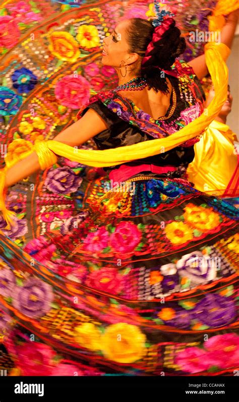 Twirling Folklore Dancer Performing In Traditional Dress Riviera Maya