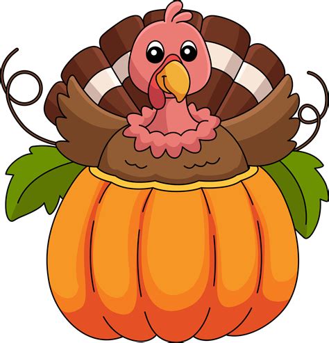 Thanksgiving Turkey Inside Pumpkin Cartoon Clipart 8209262 Vector Art