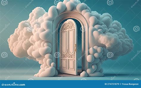 Door Made Of Clouds Digital Art Illustration Generative Ai Stock