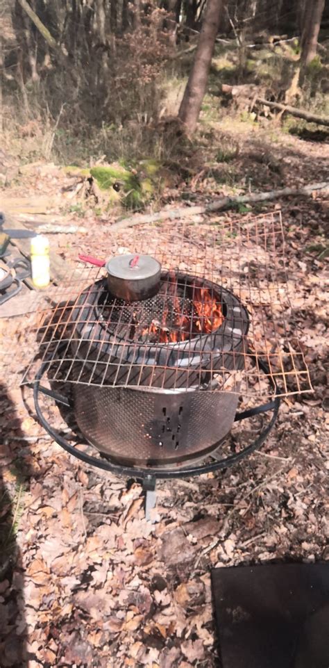 This drum moves around the machine and allows water in and out through the perforated holes on. My cooking solution at my camp: old washing machine drum ...