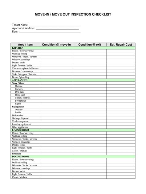 Move In Checklist Fill Online Printable Fillable Blank Pdffiller