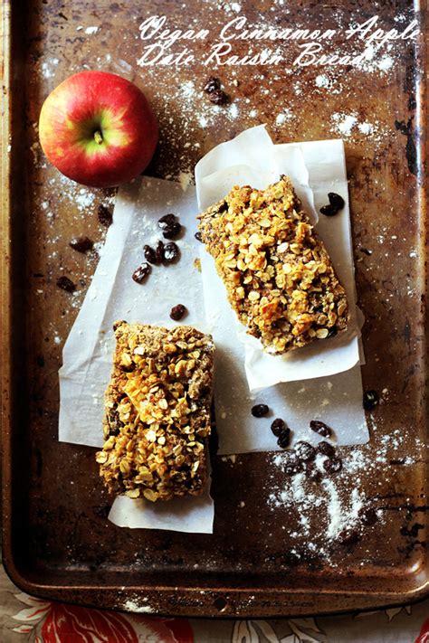 And when the bread is done, you'll slice the beefy loaf into eight thick square hunks of goodness that perfectly mimic the weight, color and flavor of the real thing. Vegan Cinnamon Apple Date Raisin Bread