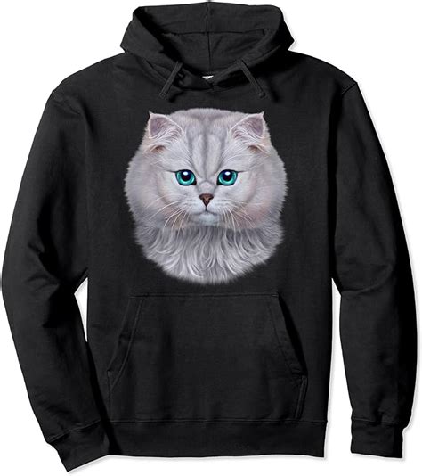 Fluffy White Cat Face Pullover Hoodie Clothing Shoes