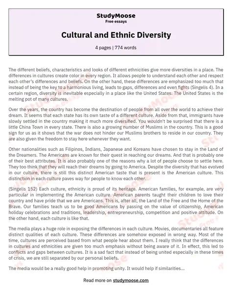 Cultural And Ethnic Diversity Free Essay Example