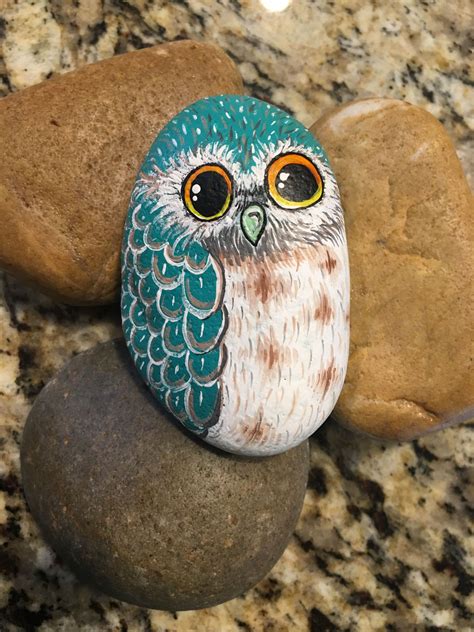 Stone Owl Rock Painting