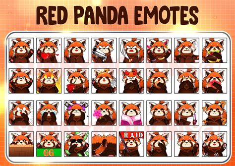 Cute Kawaii Red Panda Twitch Discord Emotes Kawai Animal Etsy Red