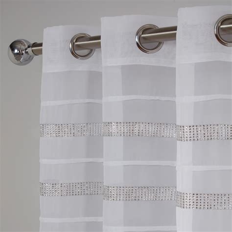 Sienna Pair Of 2 Diamante Glitzy Voile Net Curtains Eyelet Ring Top