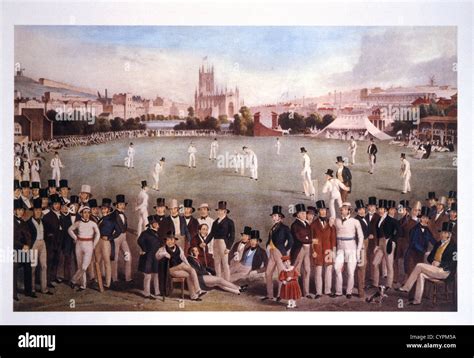 Cricket Match Between Sussex And Kent England Lithograph Stock