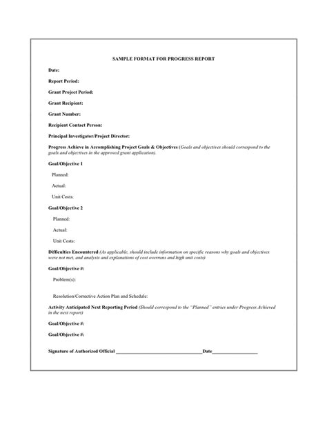 Sample Format For Progress Report In Word And Pdf Formats