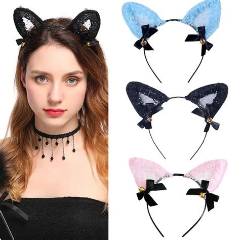 Sexy Accessories Lace Headband Cat Ears Shaped Headband Headwear With Bell In Women S Hair