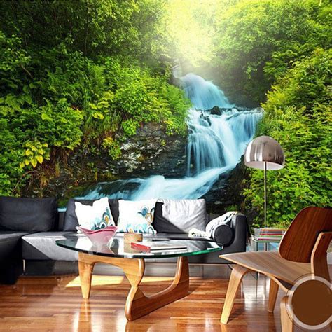 Custom Any Size 3d Wall Murals Wallpaper Forest Waterfall Landscape