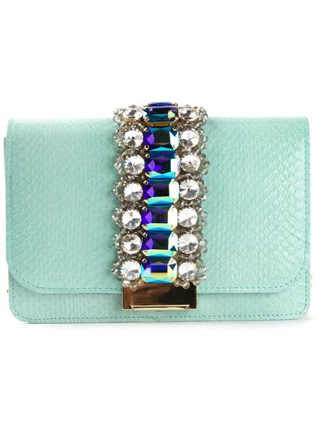 Lyst Gedebe Crystal Embellished Clutch In Green