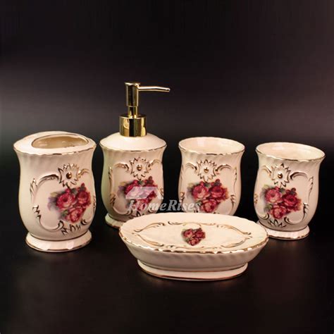 Free delivery and returns on ebay plus items for plus members. 5-Piece Ceramic Bathroom Accessories Sets Carved Rose