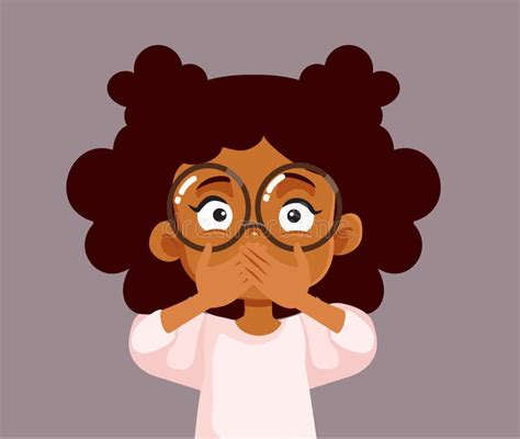 Disgusted Little Girl Covering Her Mouth Vector Cartoon Illustration
