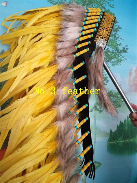 36inch Indian Feather Headdress Yellow Color Chief Indian Headdress