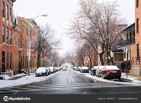 Pratt Street In The Snow In Patterson Park Baltimore Maryland Stock