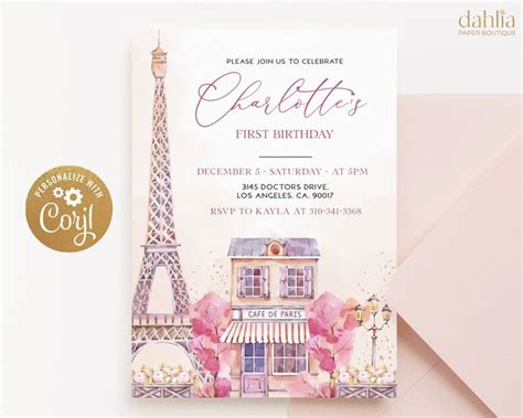 Editable Paris First Birthday Invitation Template French St Etsy