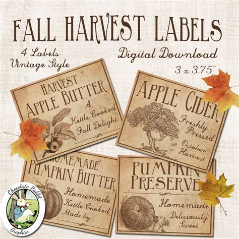 Fall Harvest Labels Thanksgiving Vintage Digital Download Etsy