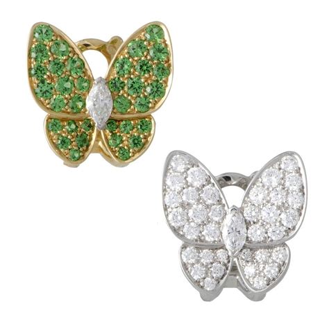 Van Cleef Arpels Two Butterfly K Gold Diamond And Tsavorite Pave