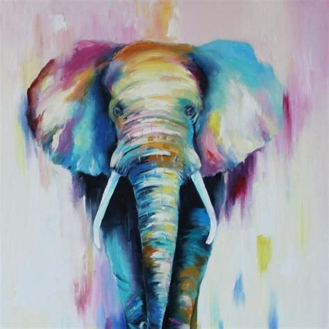 Colorful Elephant Painting Modern Multicolor Animals Art Oil On Canvas