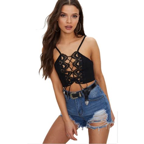 Sexy Lace Women Tanks Black White Female Crop Top Short Lady Camis In