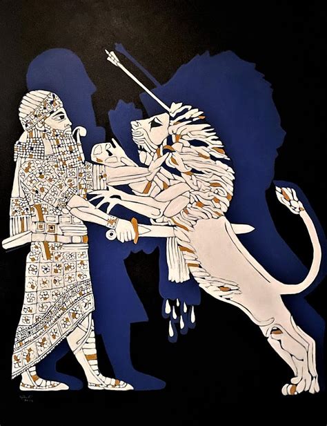 Assyrian King And The Lion Painting By Paul Batou Fine Art America