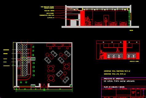 Cafe Bar Dwg Floor Plan And Elevation Free Cad Plan G