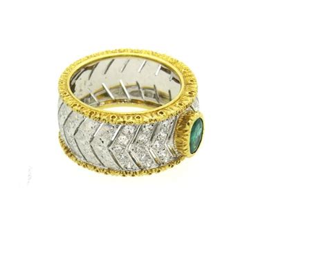 Buccellati Diamond Emerald Gold Band Ring At 1stdibs