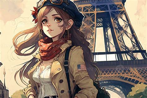 Beautiful Anime Manga Girl In Paris Illustration Generative Ai 23968522