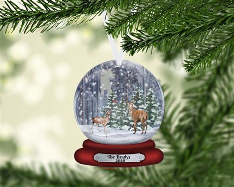 Deer Snow Globe Christmas Ornament 2 Dimensional Not A Real Etsy