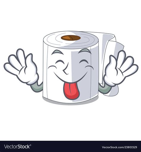 Tongue Out Toilet Paper Isolated With Cartoons Vector Image