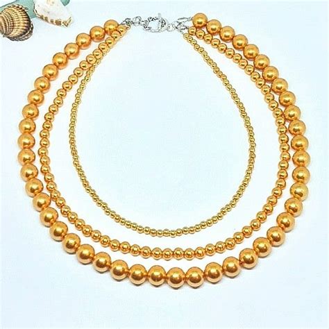Multistrand Orange Gold Pearl Necklace Bridal Necklace Etsy In 2021