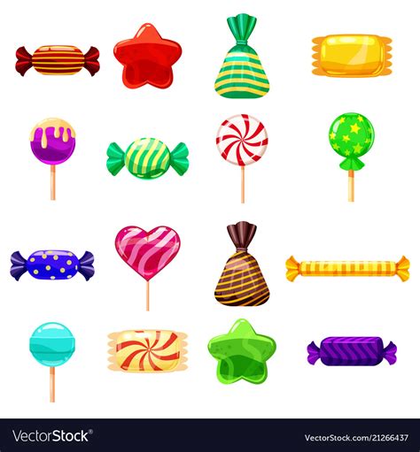 Set Single Cartoon Candies Lollipop Candy Vector Image