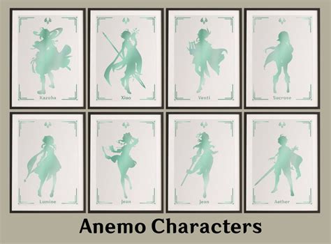 Genshin Impact 3 Piece Set Character Silhouettes Foil Art Etsy Uk