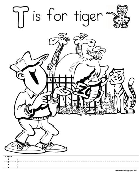 Alphabet T For Tiger Coloring Page Printable