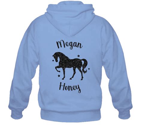 Childrens Personalised Horse Riding Hoodie Glitter Equestrian Back
