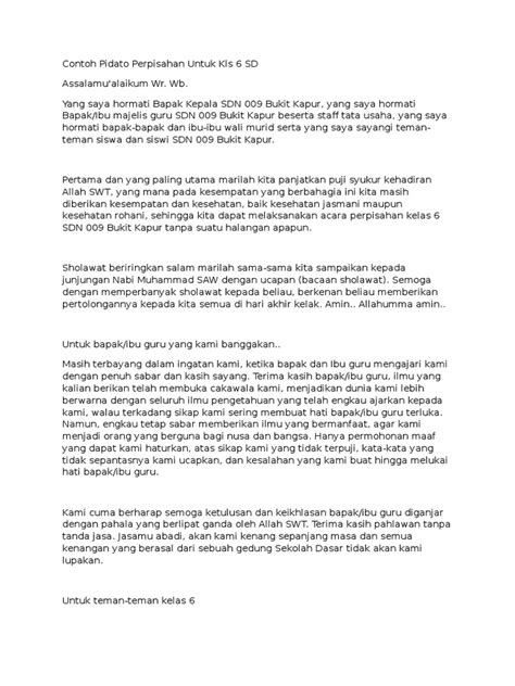 Contoh Pidato Perpisahan Untuk Kls 6 SD | PDF