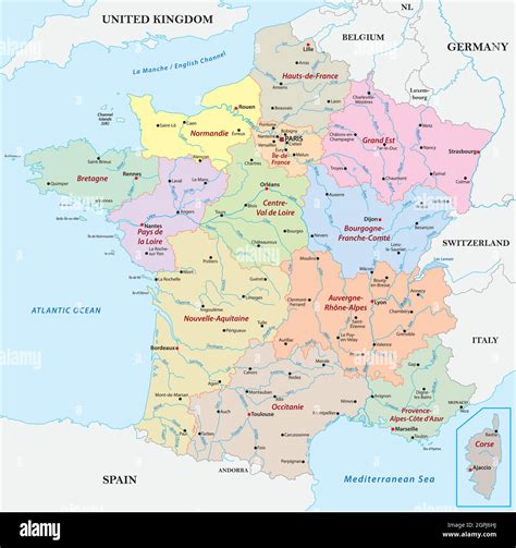 Mapa Vectorial De Francia Con Las Regiones Ríos Y Las Ciudades Más