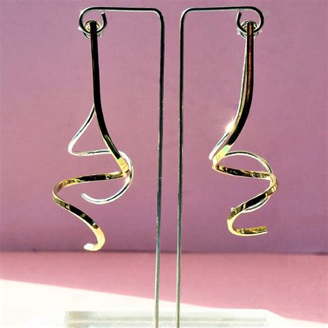 Gold And Silver Spiral Drop Ear Jackets Long Earrings Sterling Silver Earrings Ear Jacket